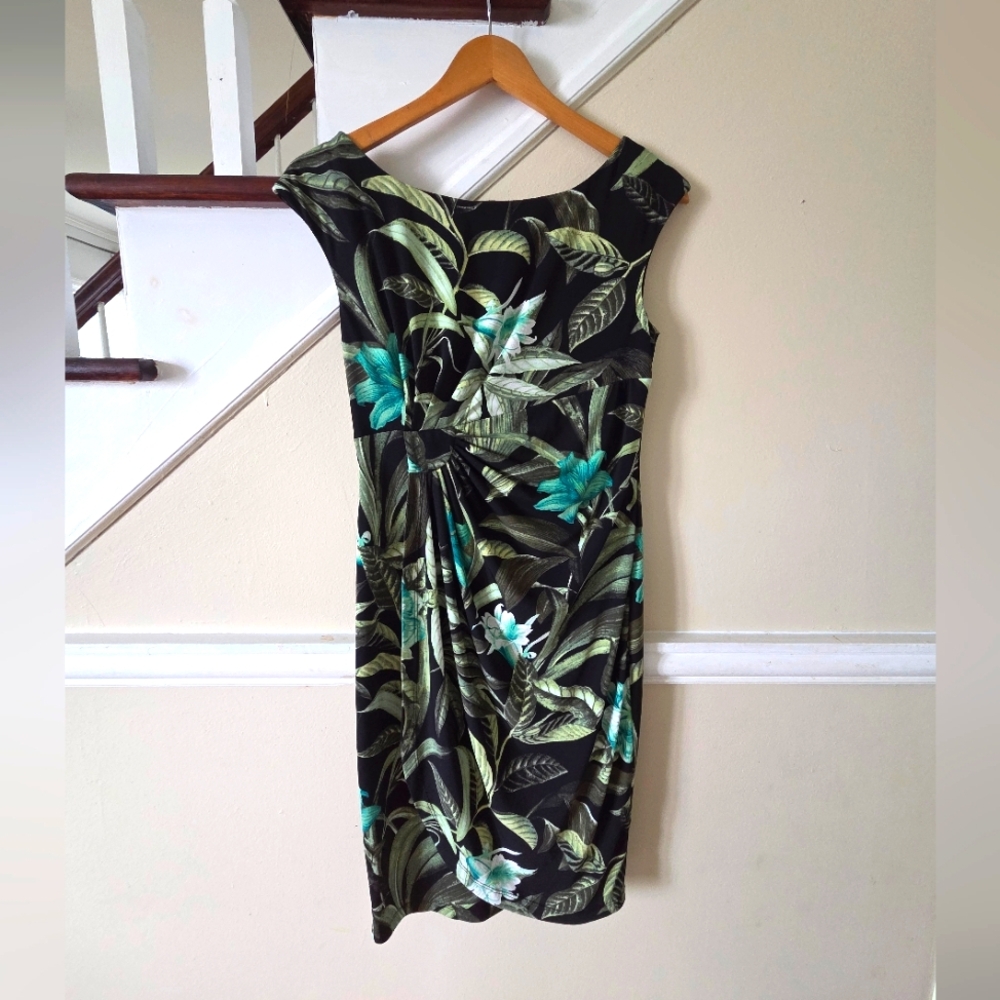 Tropical Print Green Dress